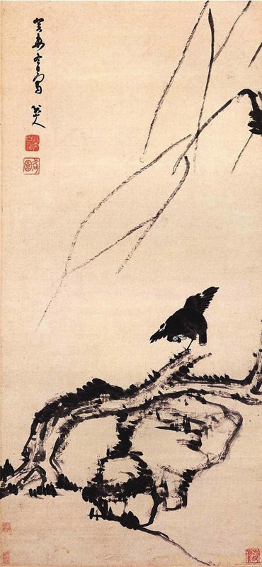图5：八大山人  杨柳浴禽图  119×58.4cm  纸本水墨.jpg
