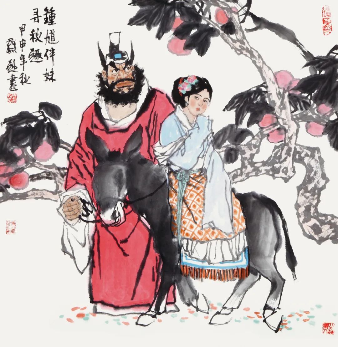 钟馗伴妹秋趣图 68x68cm.jpg